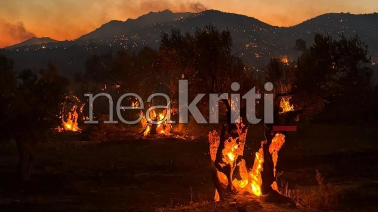 Ρέθυμνο: Ολονύχτια μάχη με τις φλόγες — Μαίνεται ανεξέλεγκτη η φωτιά